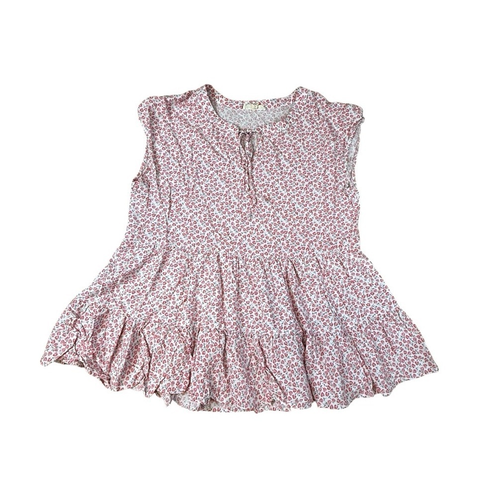 Jane  and Delancey Medium Women's Pink Rayon Two RufflesTiered Sleeveless Top